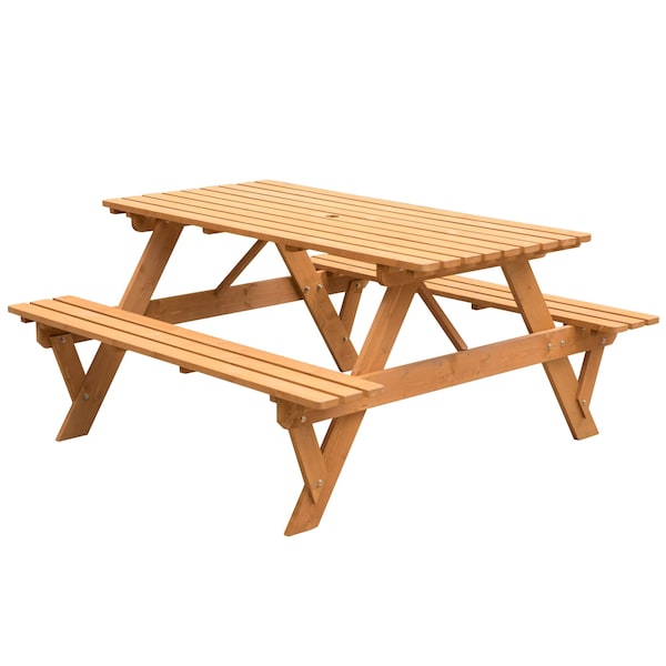 Gardenised Outdoor Wooden Patio Deck Garden 6-Person Picnic Table, for Backyard, Garden, Stained QI004434.ST - main